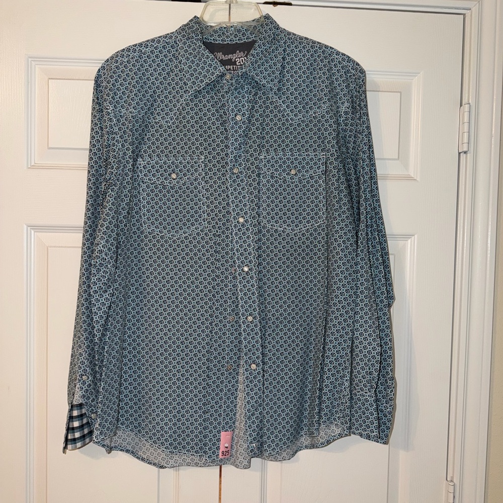 Wrangler 20X Patterned Blue Long-Sleeve Western Shirt